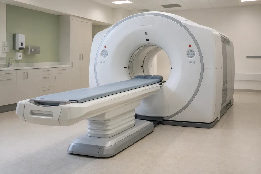 PET/CT scanner in a clinical imaging room
